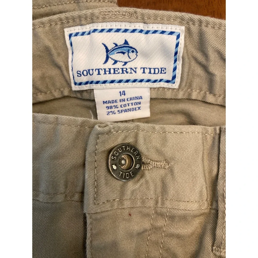 Southern Tide Boys Khaki Tan 5-Pocket Twill Chino Pants Size 14 Cotton Stretch